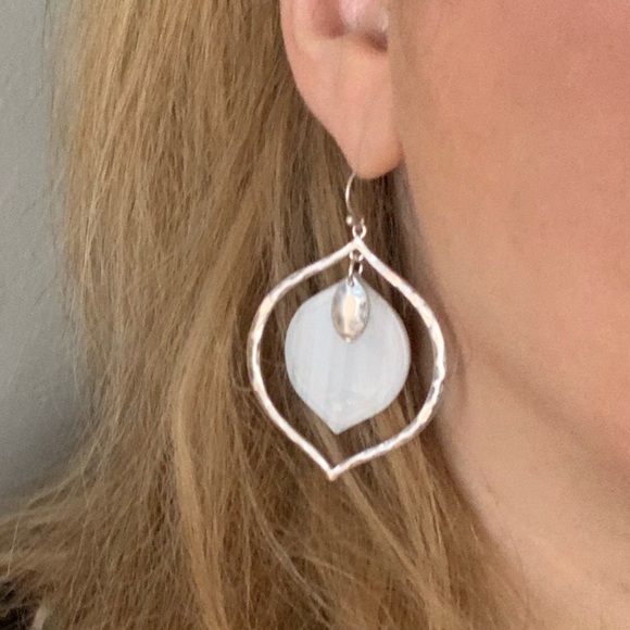 Hammered Silver Open Teardrop Charm Earrings - Picture 2 of 4